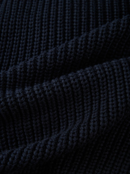Shirt Collar Sweater - Navy/Light Blue Stripe