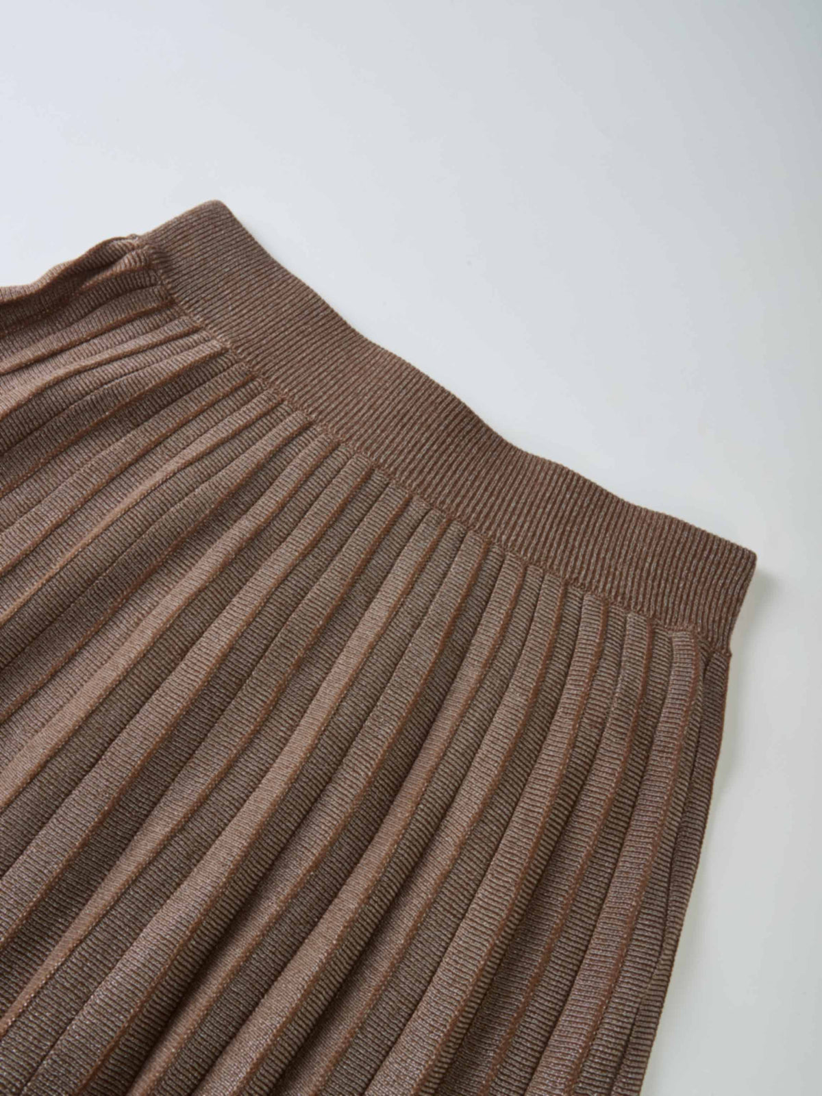 Lurex Pleat Knit Maxi Skirt - Brown