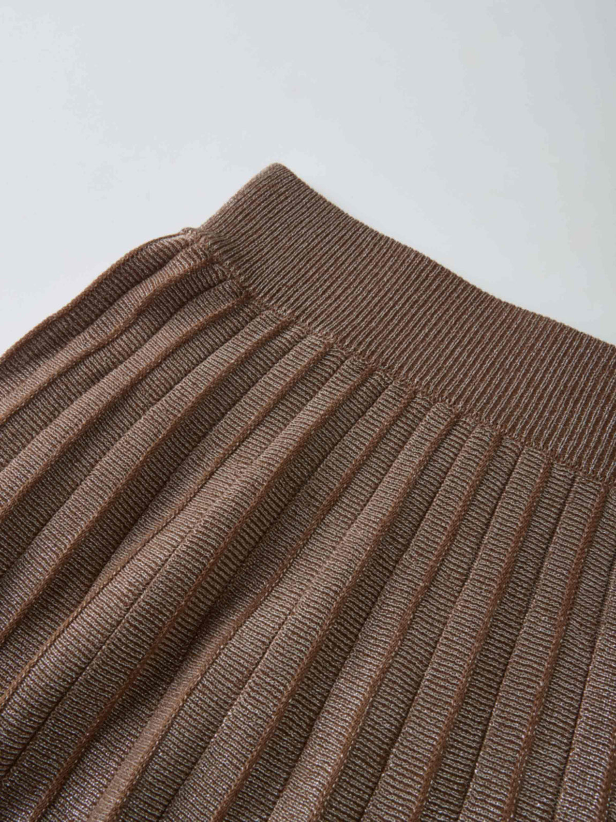 Lurex Pleat Knit Maxi Skirt - Brown