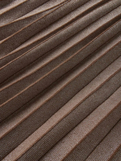 Lurex Pleat Knit Maxi Skirt - Brown