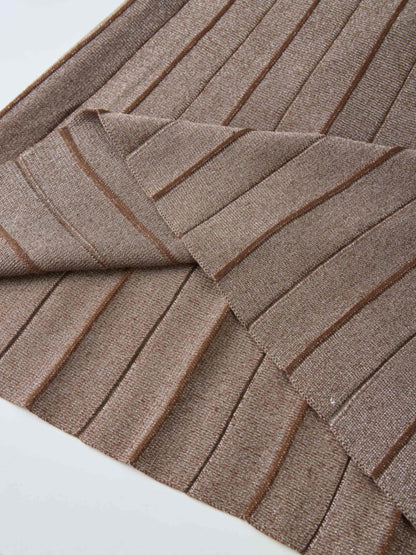 Lurex Pleat Knit Maxi Skirt - Brown