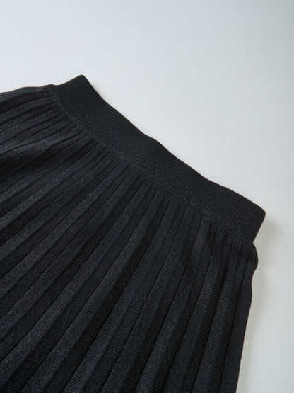 Lurex Pleat Knit Maxi Skirt - Black