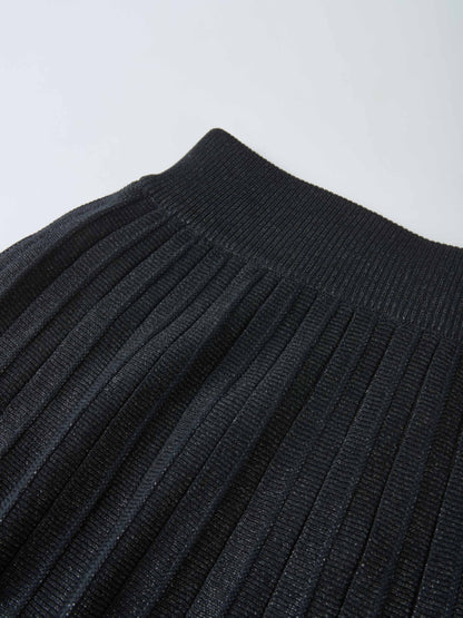Lurex Pleat Knit Maxi Skirt - Black