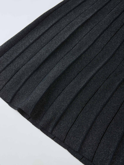 Lurex Pleat Knit Maxi Skirt - Black