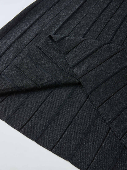 Lurex Pleat Knit Maxi Skirt - Black