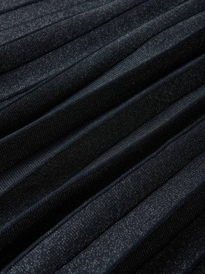 Lurex Pleat Knit Maxi Skirt - Black