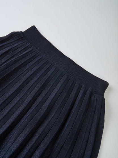 Lurex Pleat Knit Maxi Skirt - Blue