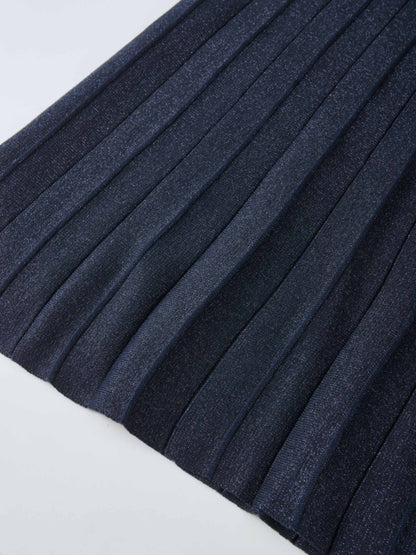 Lurex Pleat Knit Maxi Skirt - Blue
