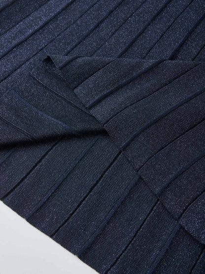Lurex Pleat Knit Maxi Skirt - Blue