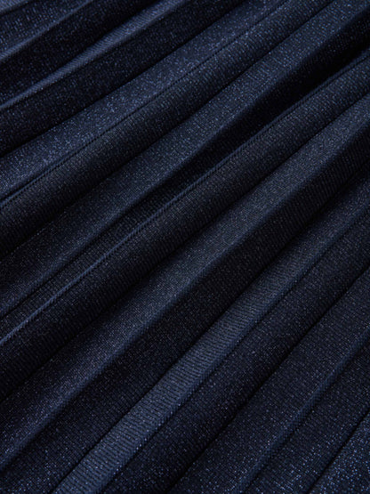 Lurex Pleat Knit Maxi Skirt - Blue