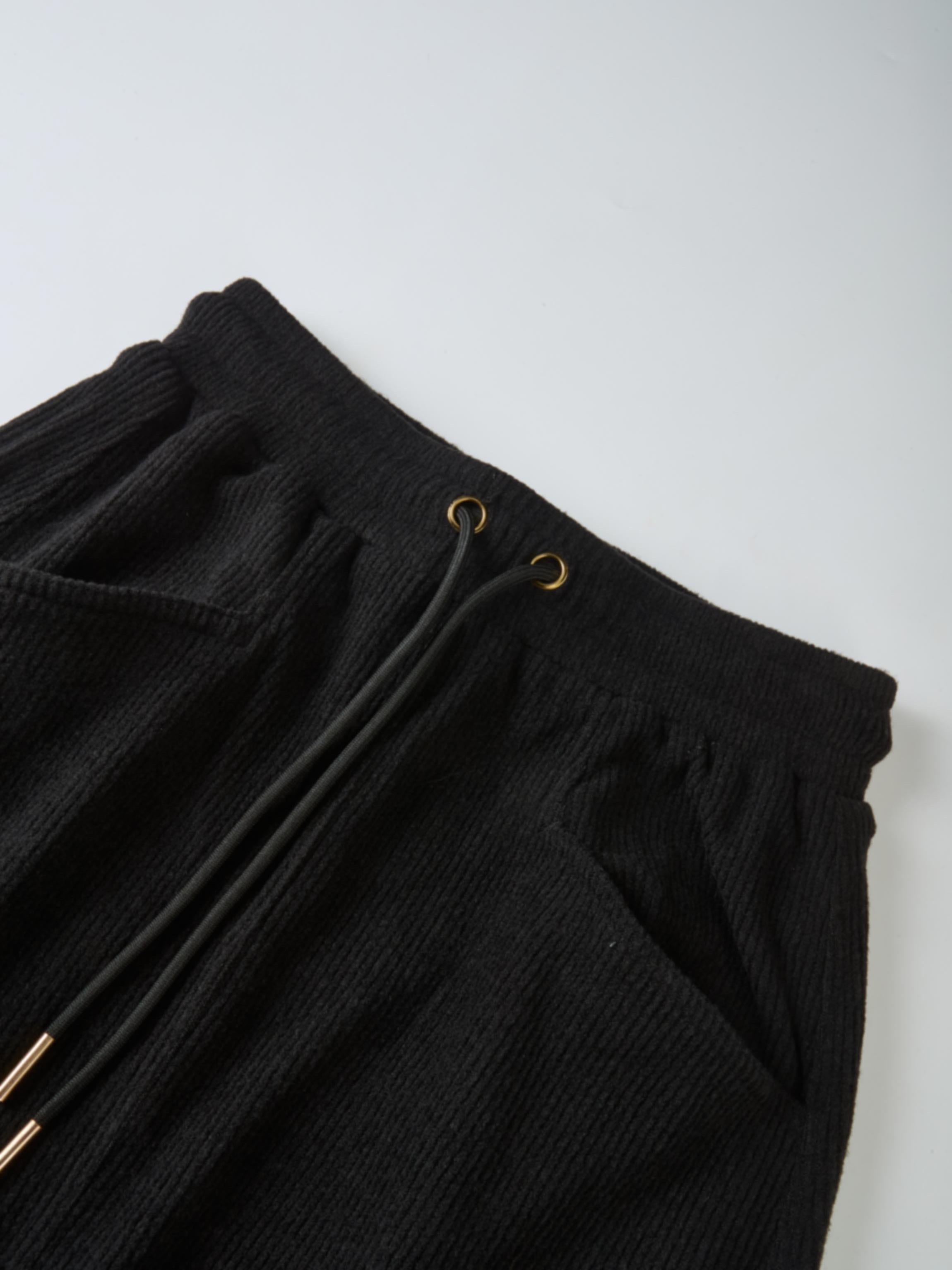 Soft Ribbed Drawstring Maxi Skirt - Black