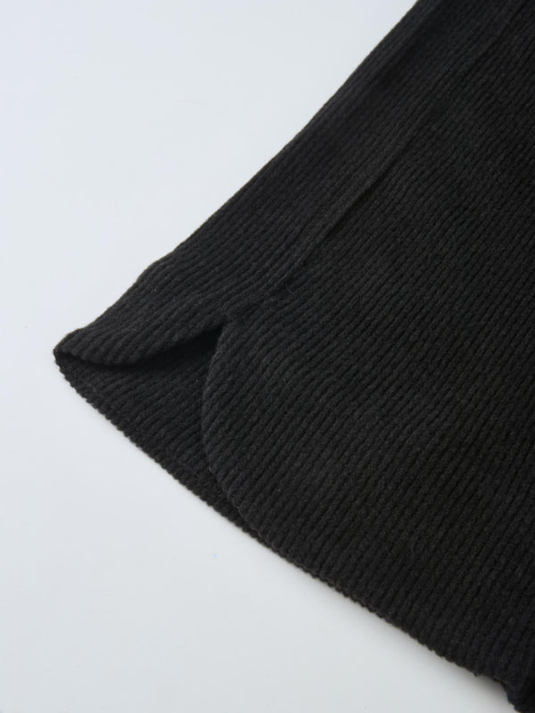 Soft Ribbed Drawstring Maxi Skirt - Black