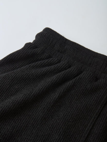Soft Ribbed Drawstring Maxi Skirt - Black