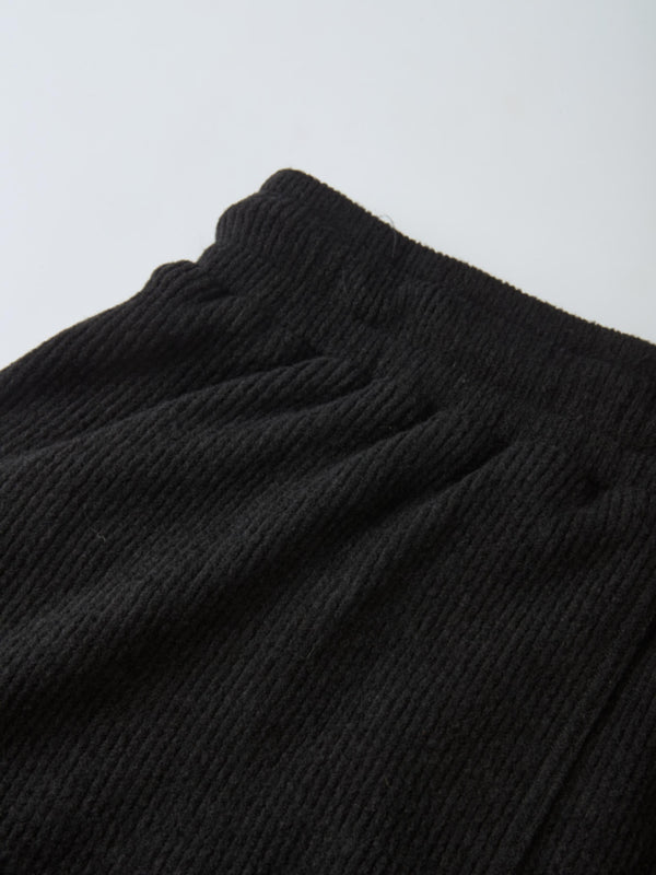 Soft Ribbed Drawstring Maxi Skirt - Black