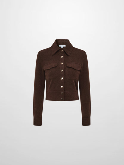 Soft Ribbed Crop Jacket - Dark Brown