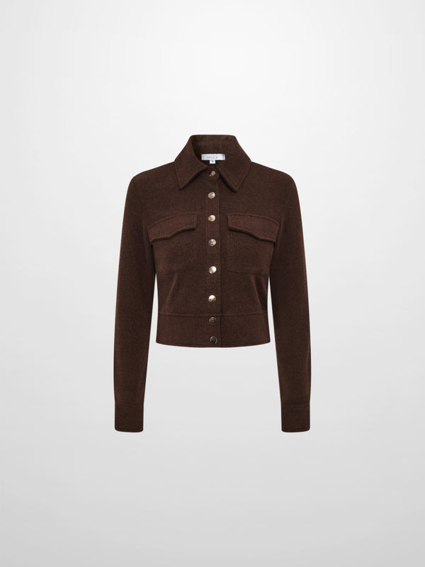 Soft Ribbed Crop Jacket - Dark Brown