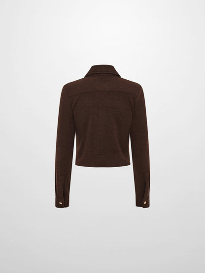 Soft Ribbed Crop Jacket - Dark Brown