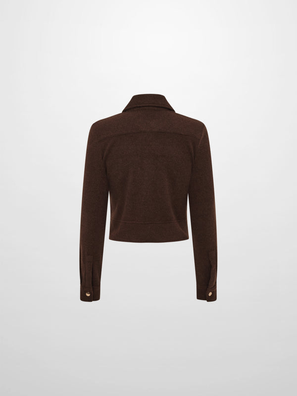 Soft Ribbed Crop Jacket - Dark Brown