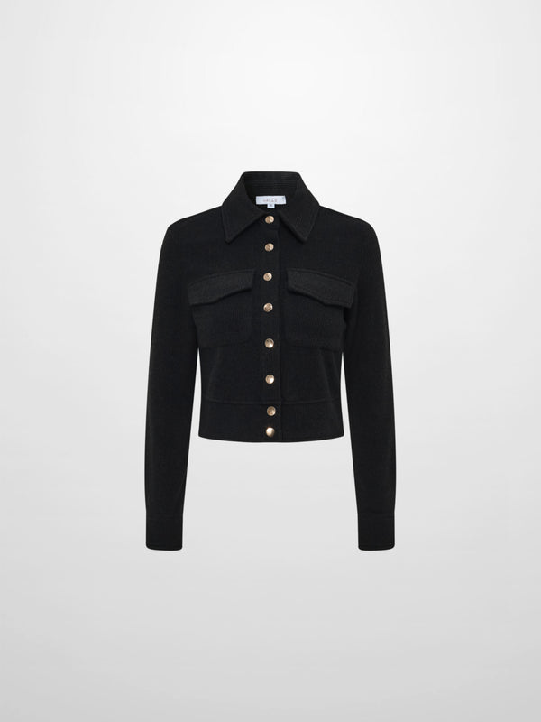 Soft Ribbed Crop Jacket - Black