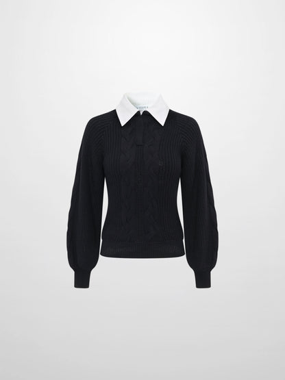 Shirt Collar Sweater - Black/Solid White