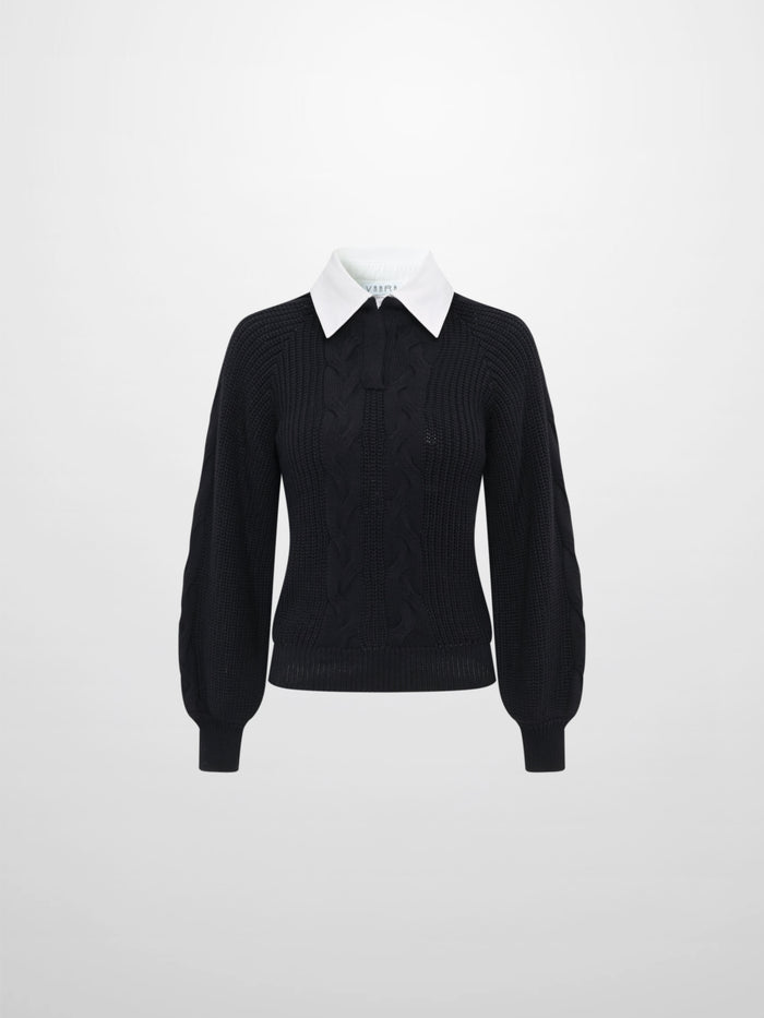 Shirt Collar Sweater - Black/Solid White