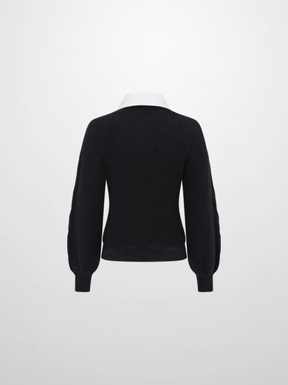 Shirt Collar Sweater - Black/Solid White