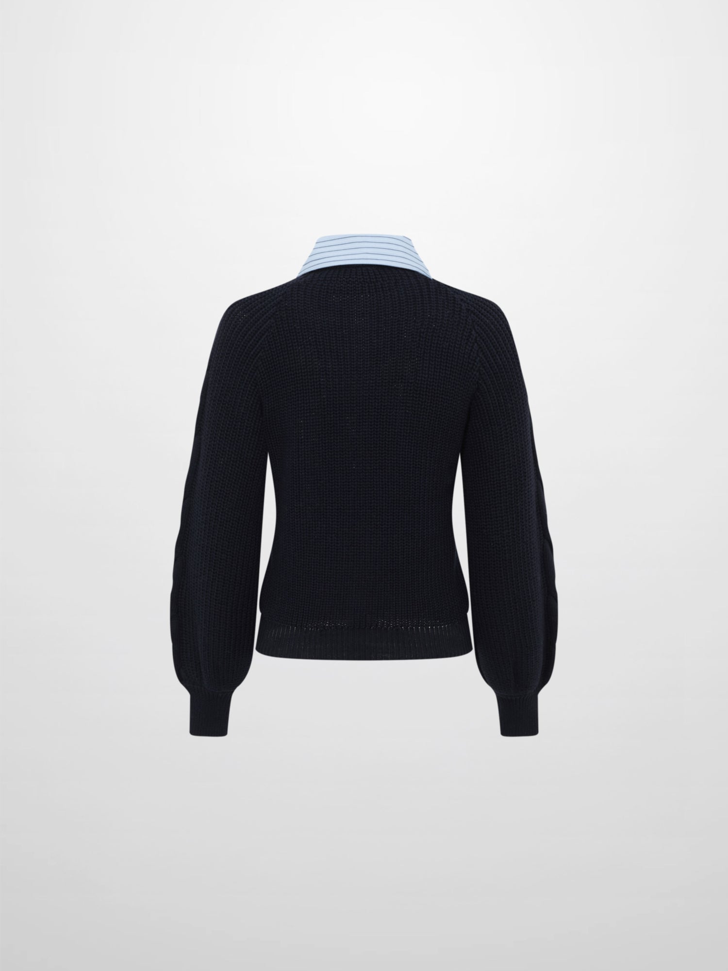 Shirt Collar Sweater - Navy/Light Blue Stripe