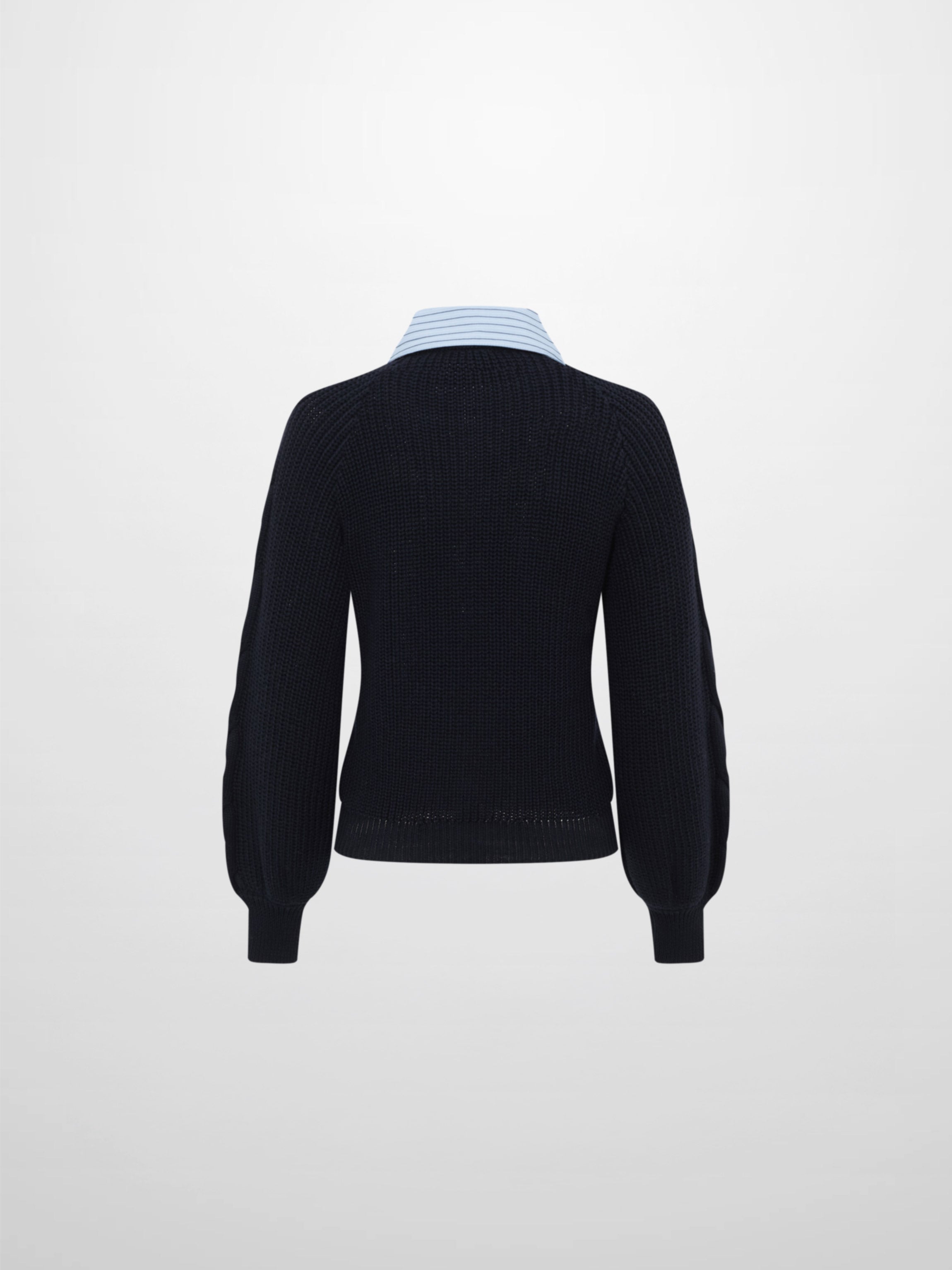 Shirt Collar Sweater - Navy/Light Blue Stripe