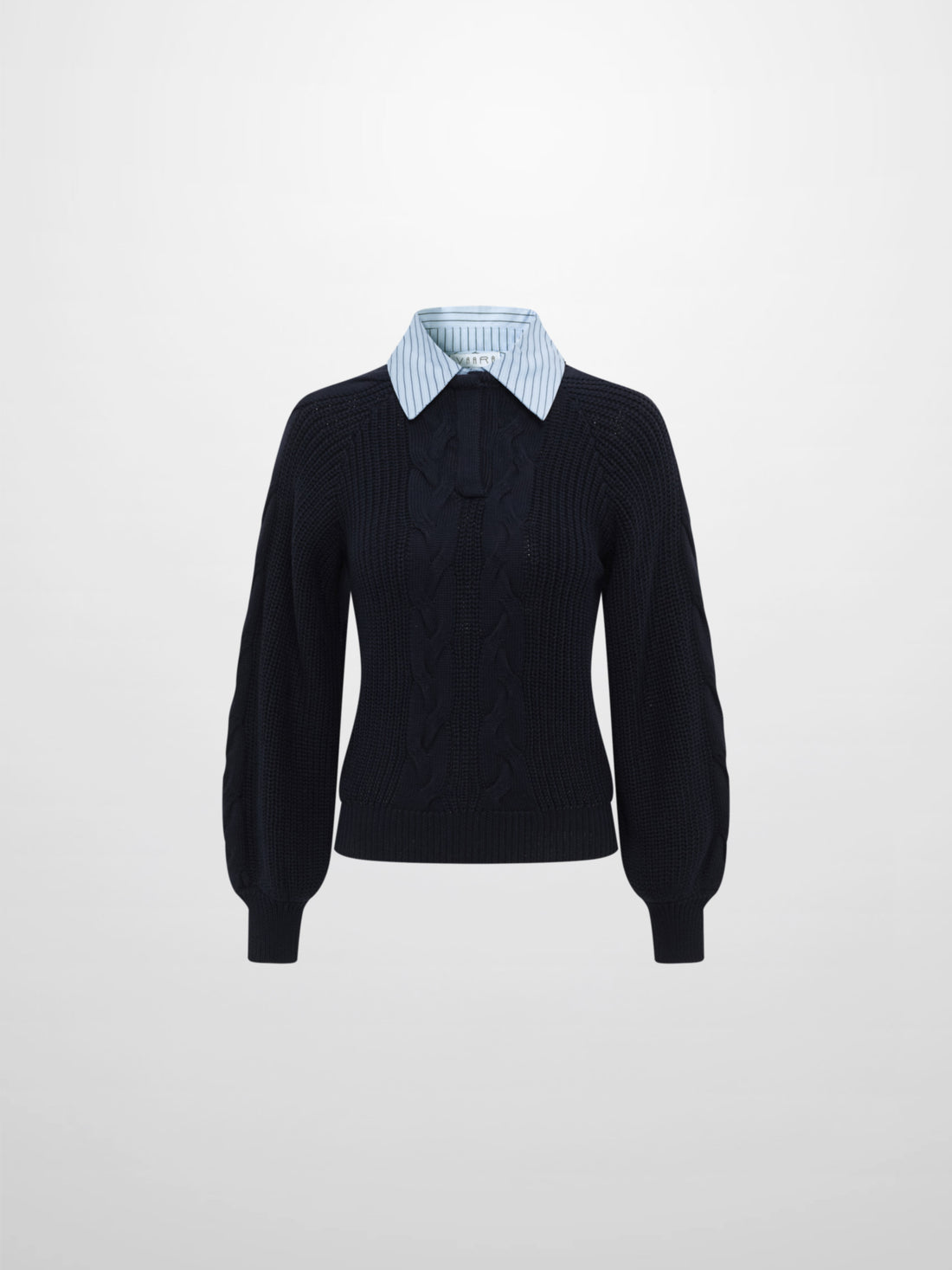 Shirt Collar Sweater - Navy/Light Blue Stripe