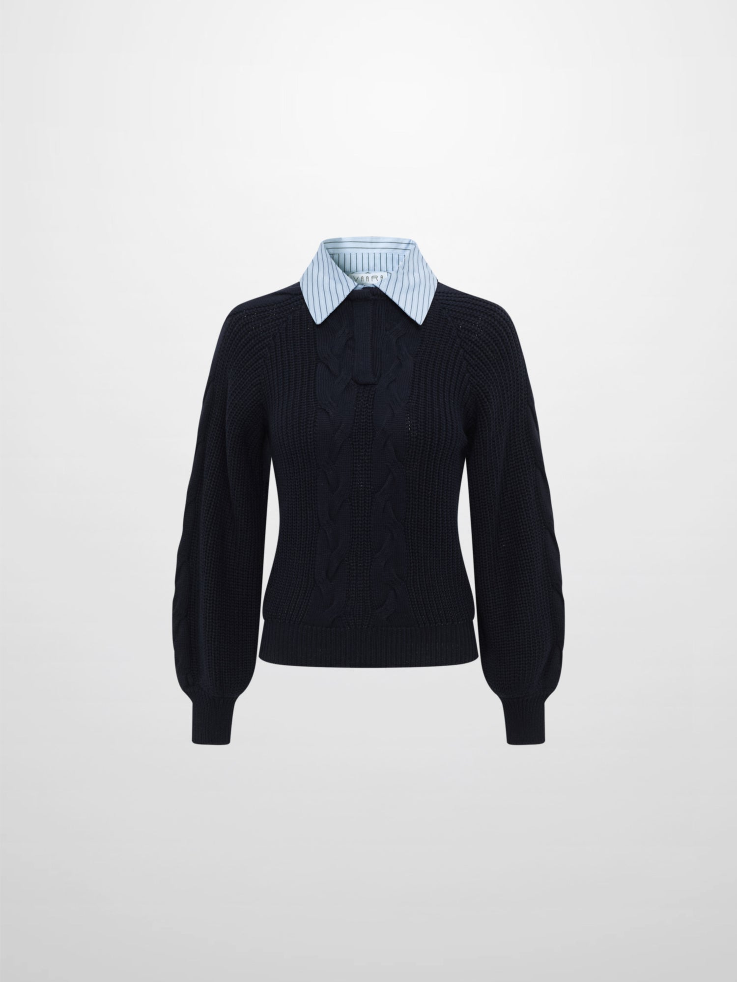 Shirt Collar Sweater - Navy/Light Blue Stripe