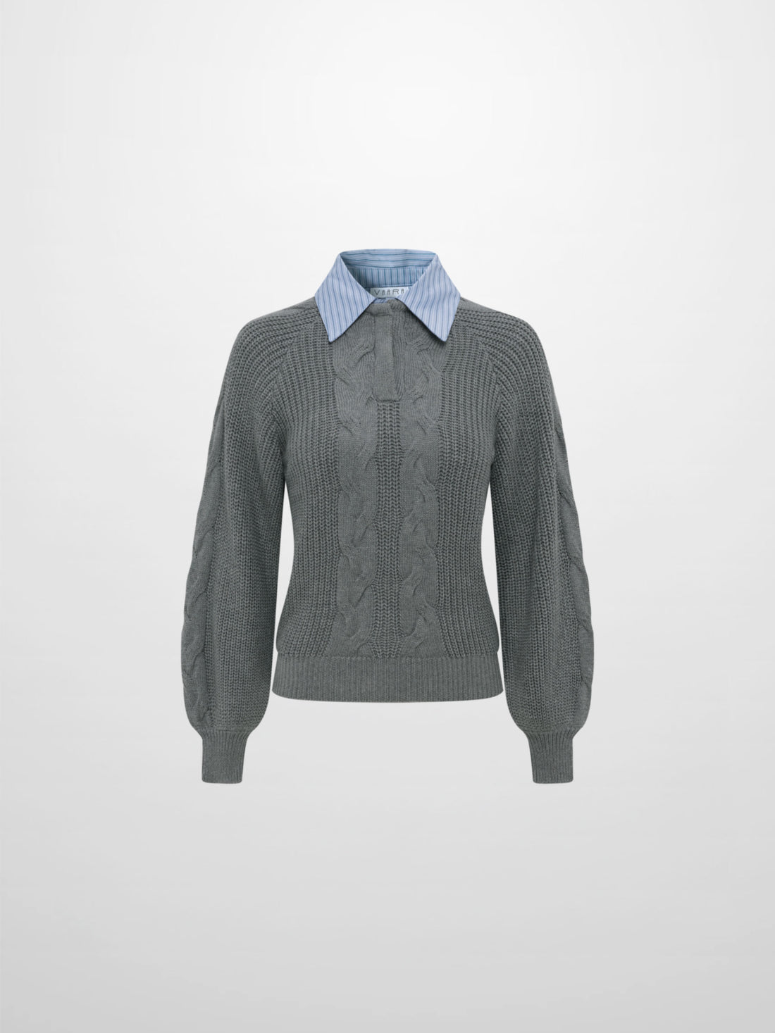 Shirt Collar Sweater - Grey/Light Blue Stripe