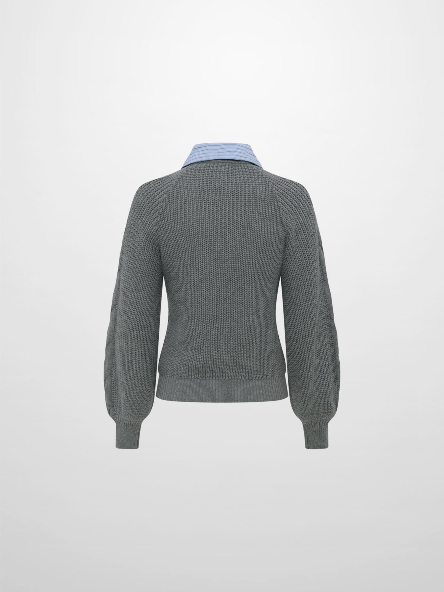 Shirt Collar Sweater - Grey/Light Blue Stripe
