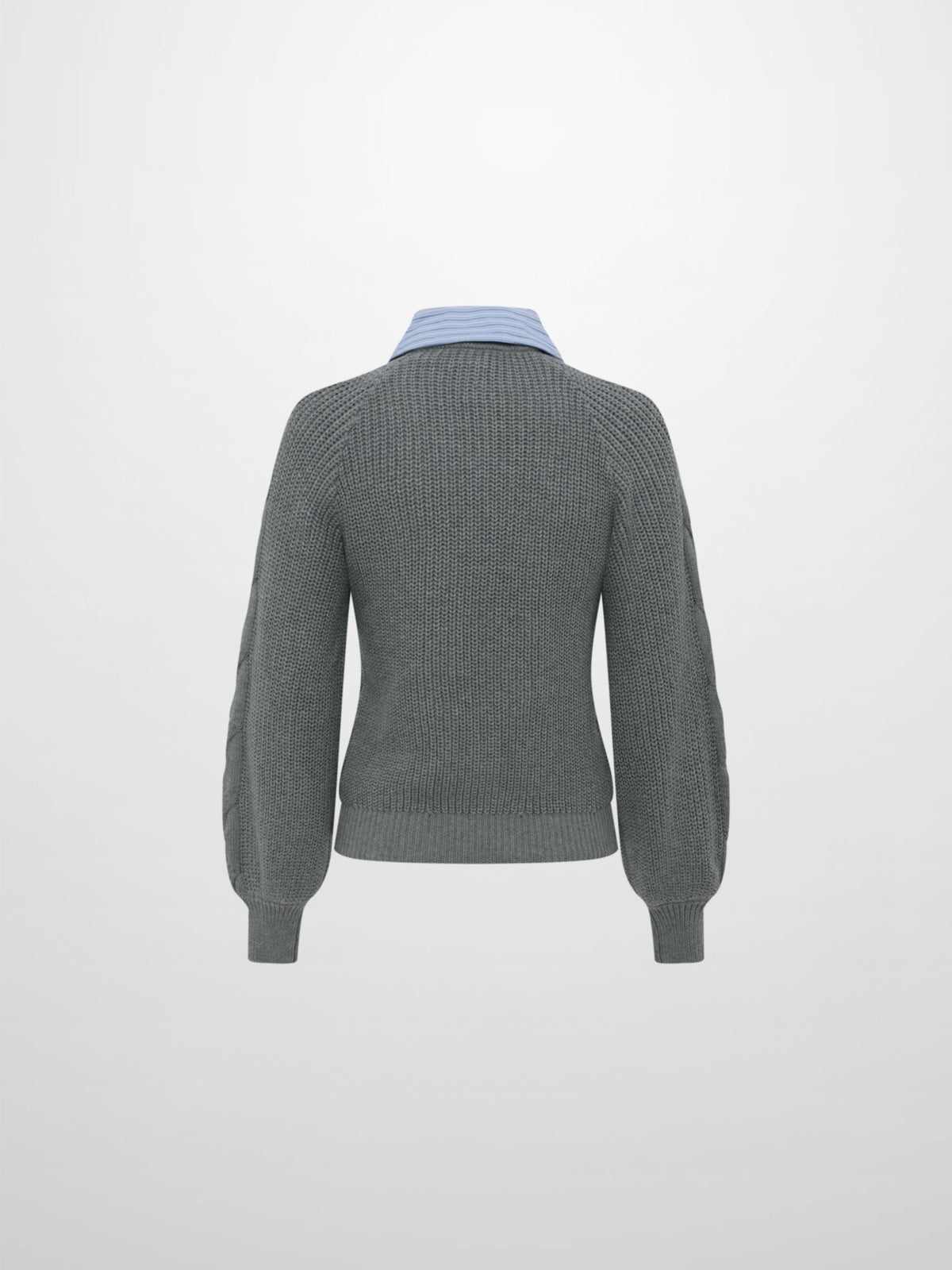 Shirt Collar Sweater - Grey/Light Blue Stripe