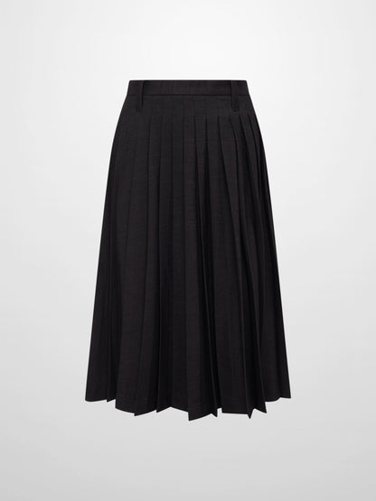 Short Pleated Jersey Denim Skirt - Black