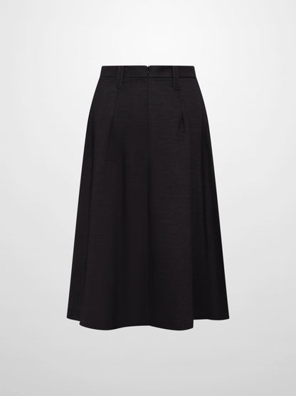 Short Pleated Jersey Denim Skirt - Black