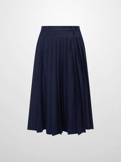 Short Pleated Jersey Denim Skirt - Blue