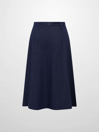 Short Pleated Jersey Denim Skirt - Blue