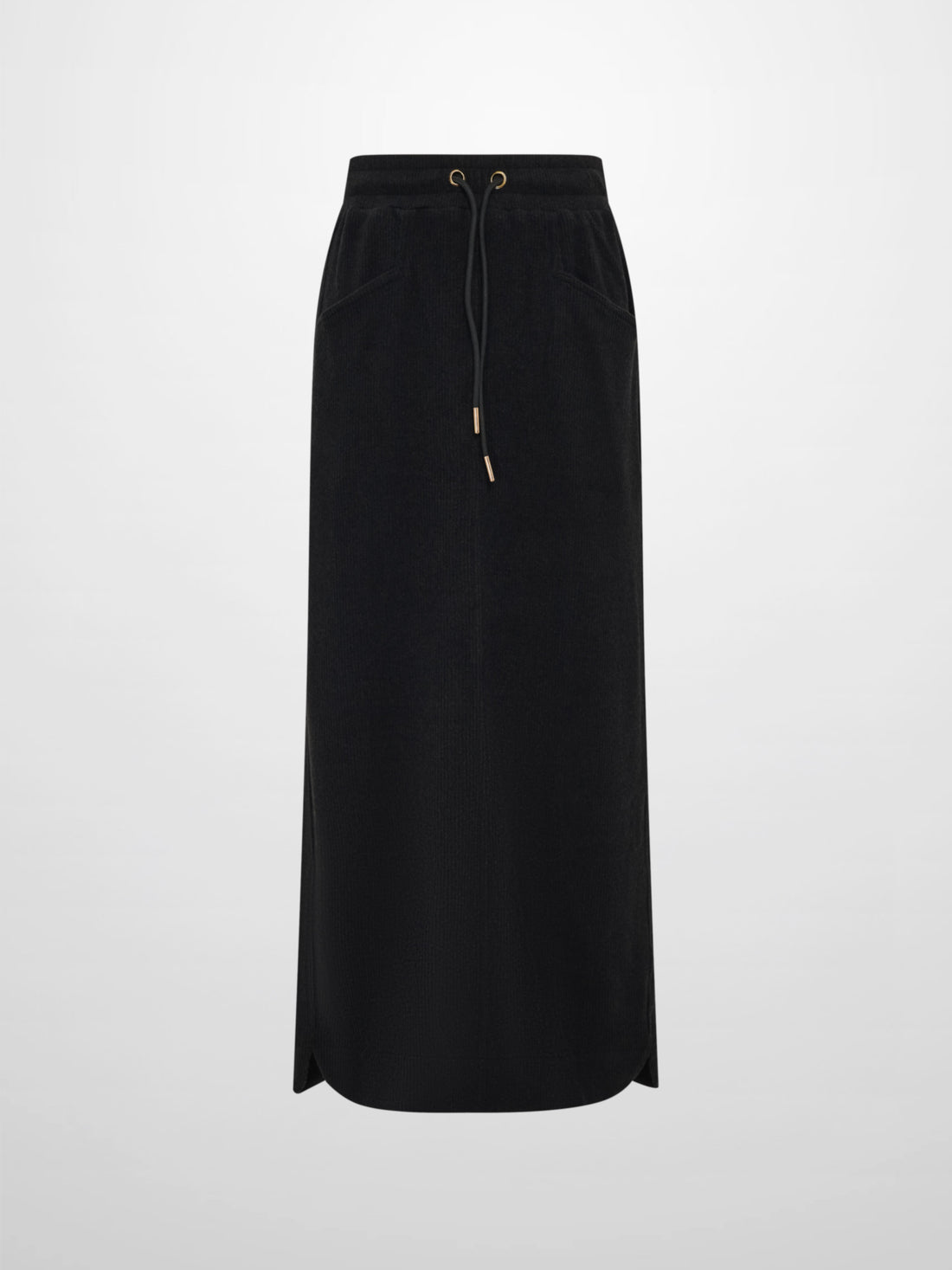 Soft Ribbed Drawstring Maxi Skirt - Black