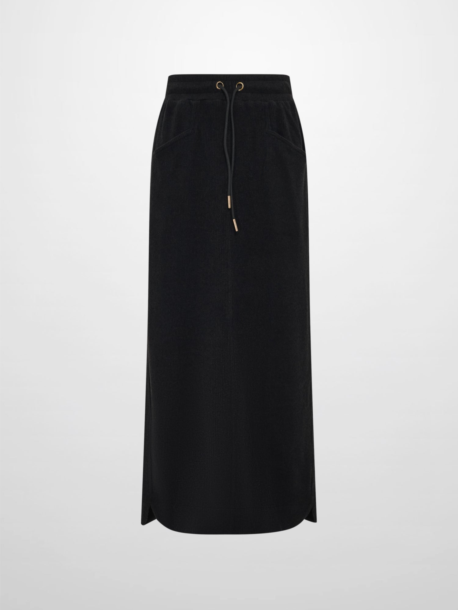 Soft Ribbed Drawstring Maxi Skirt - Black