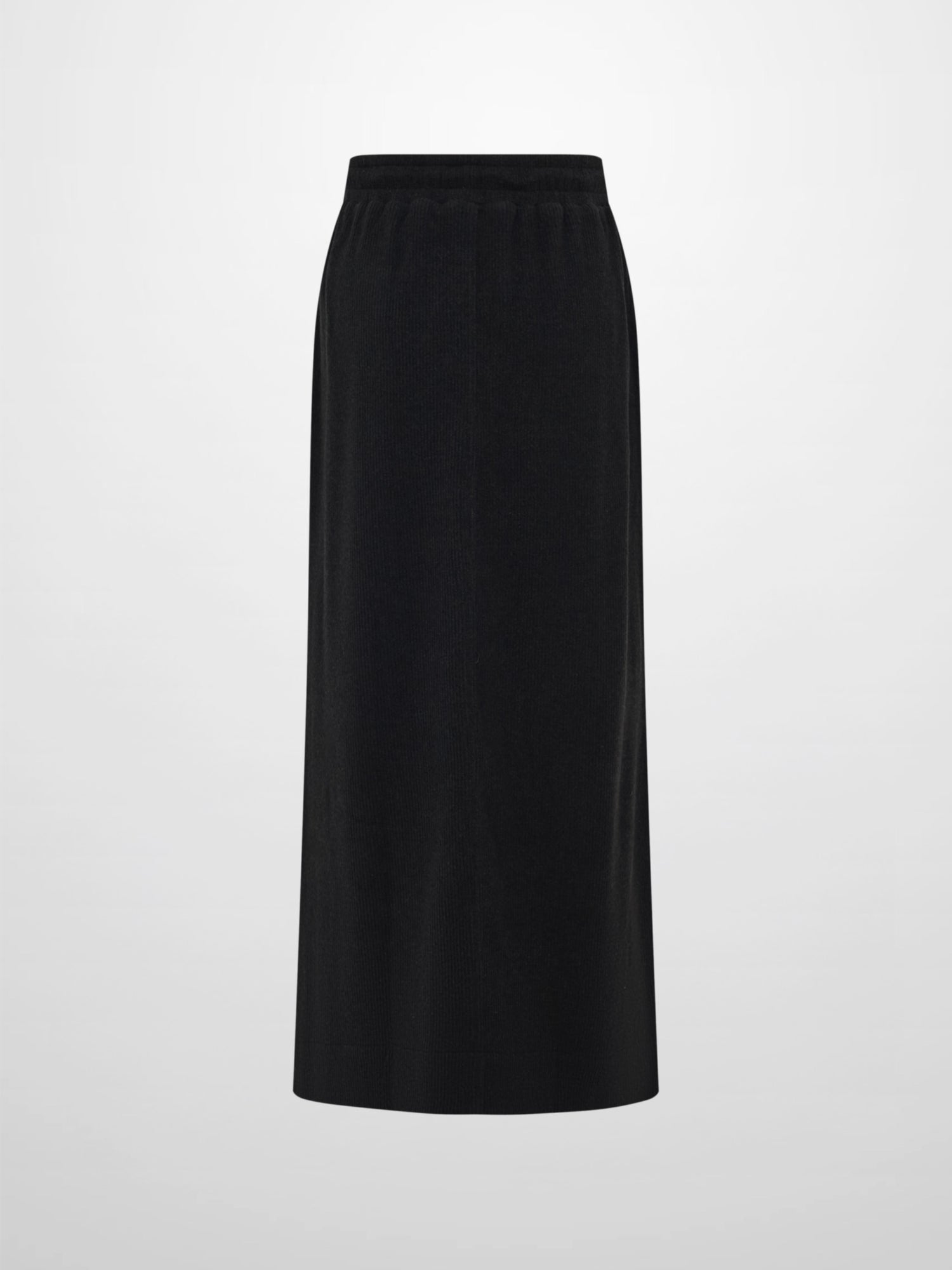 Soft Ribbed Drawstring Maxi Skirt - Black