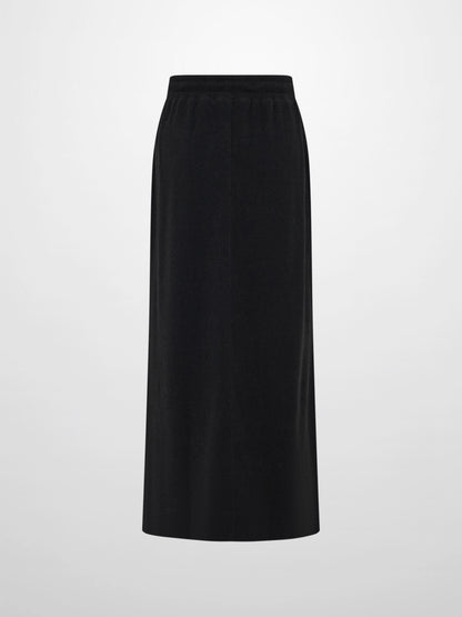 Soft Ribbed Drawstring Maxi Skirt - Black