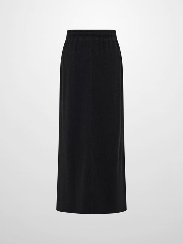 Soft Ribbed Drawstring Maxi Skirt - Black