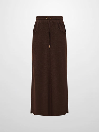 Soft Ribbed Drawstring Maxi Skirt - Dark Brown