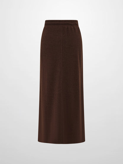 Soft Ribbed Drawstring Maxi Skirt - Dark Brown