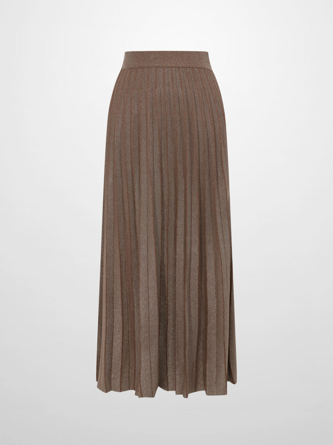 Lurex Pleat Knit Maxi Skirt - Brown