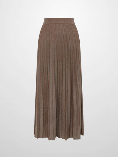 Lurex Pleat Knit Maxi Skirt - Brown