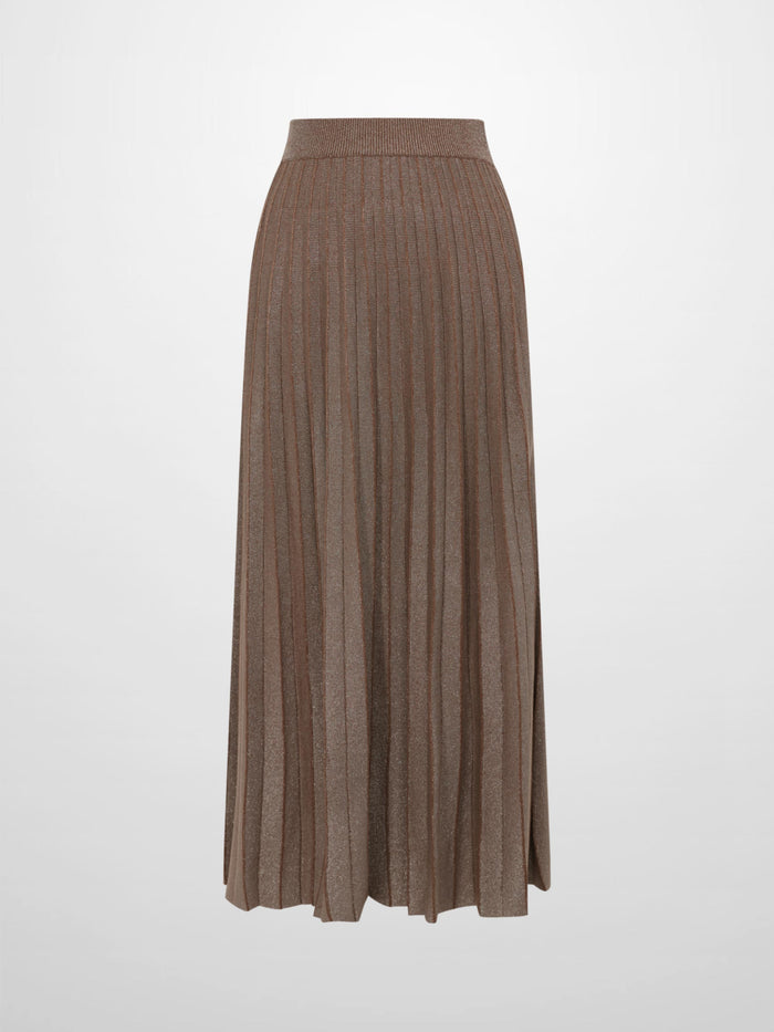 Lurex Pleat Knit Maxi Skirt - Brown
