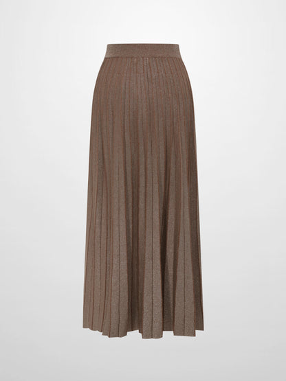 Lurex Pleat Knit Maxi Skirt - Brown