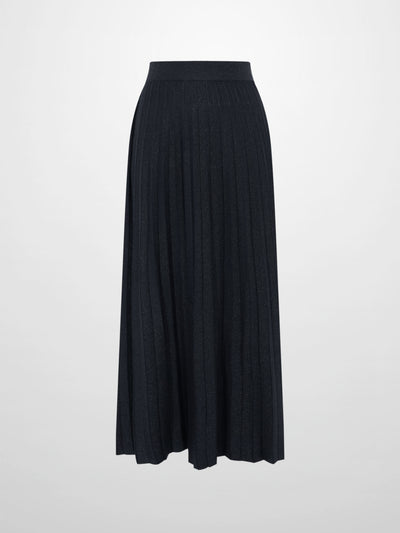 Lurex Pleat Knit Maxi Skirt - Black