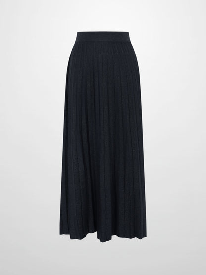 Lurex Pleat Knit Maxi Skirt - Black